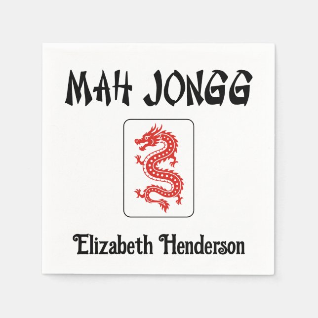 Mah Jongg kinesisk stil text, drake tile lägg till Pappersservett (Framsidan)