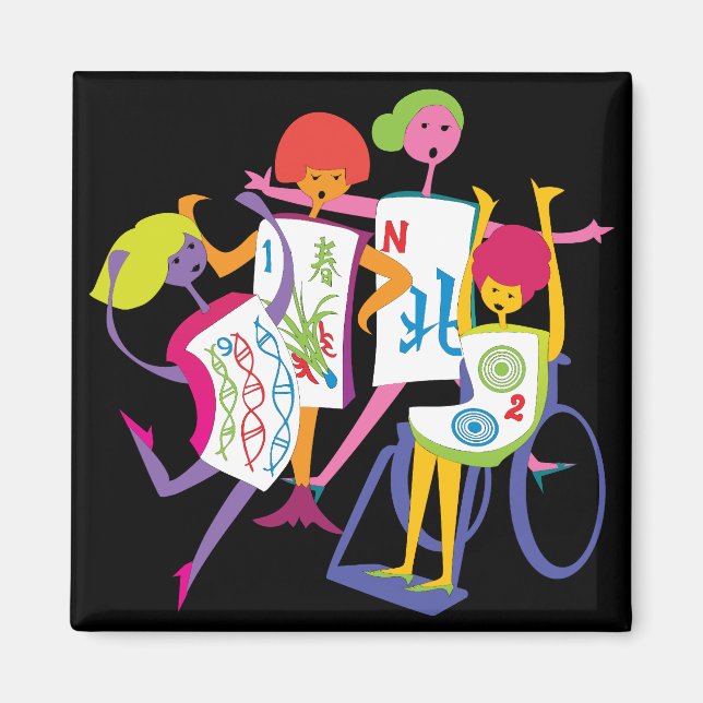 Mah Jongg Lycklig Dance Black Magnet (Framsidan)