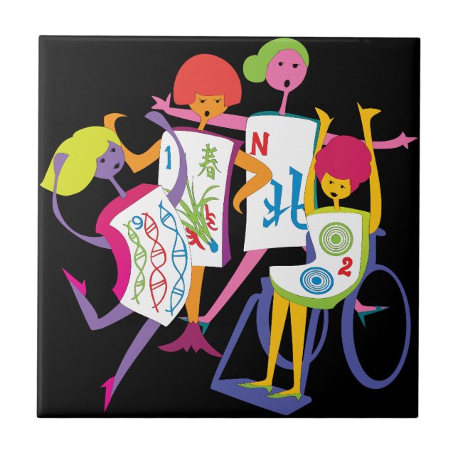 Mah Jongg Lycklig Dance Black Tile Kakelplatta (Framsidan)