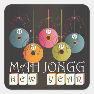 Mah Jongg New Years Fyrkantigt Klistermärke