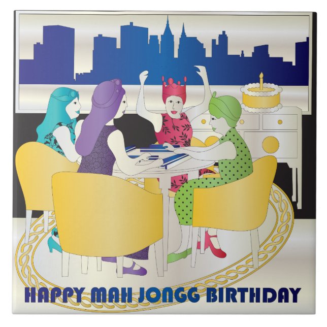 Mah Jongg New York Birthday Tile Kakelplatta (Framsidan)