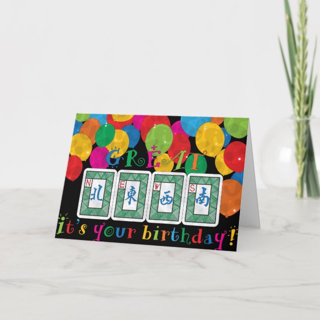 Mah Jongg NEWS Birthday Card Tack Kort (Framsida)