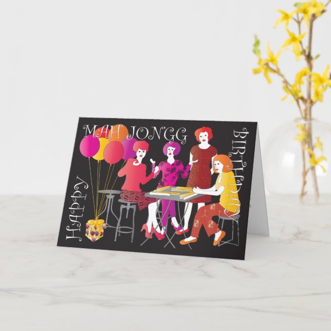 Mah Jongg nuvarande födelsedagskort Kort (Gul blomma)