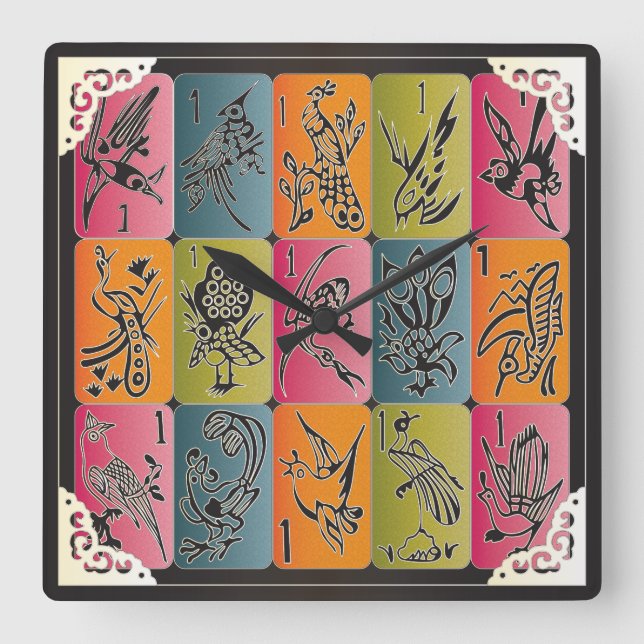 Mah Jongg One Bams Fyrkantig Klocka (Framsida)