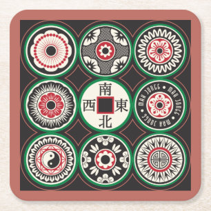 Mah Jongg One Dots Coin Underlägg Papper Kvadrat