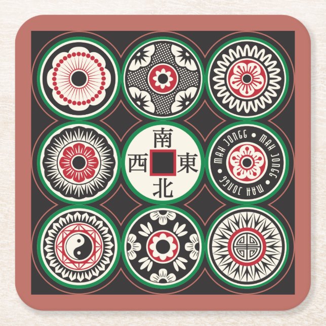 Mah Jongg One Dots Coin Underlägg Papper Kvadrat (Framsidan)