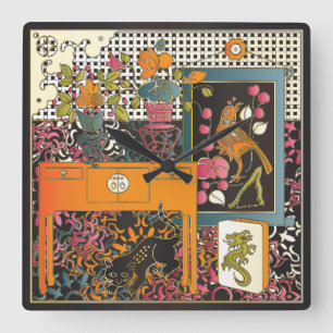 Mah Jongg Orange Bord Fyrkantig Klocka