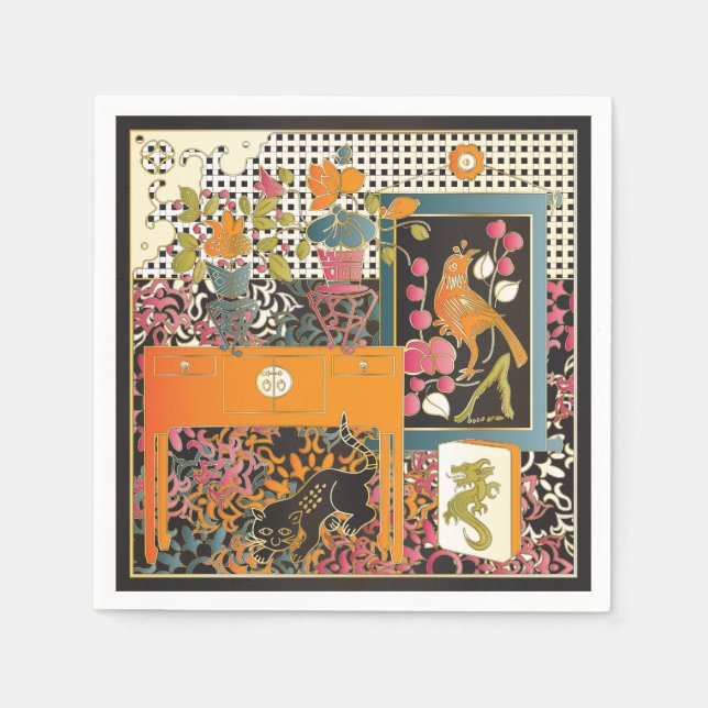 Mah Jongg Orange Bord Pappersservett (Framsidan)