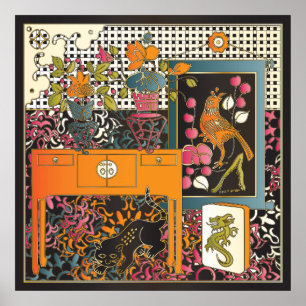 Mah Jongg Orange Bord Poster