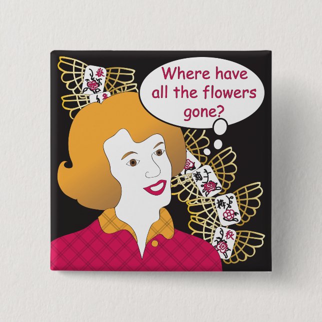 Mah Jongg Ord Flowers Pin Knapp (Framsida)