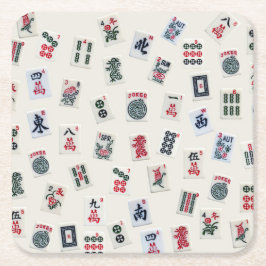 Mah Jongg-panelsymbolsymboler design på bricka Underlägg Papper Kvadrat