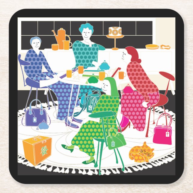 Mah Jongg Polka-Dots Coasters Underlägg Papper Kvadrat (Framsidan)