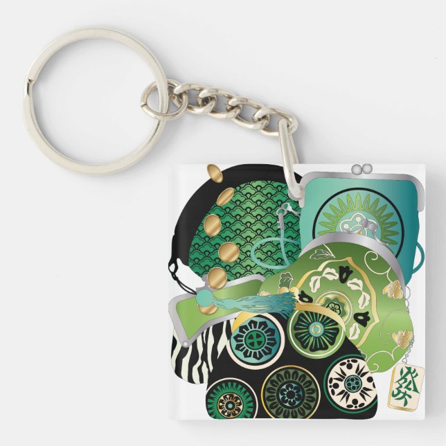 Mah Jongg Purses Grönt/Red Keychain (Framsidan)