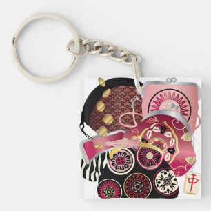 Mah Jongg Purses Red/Blue Keychain