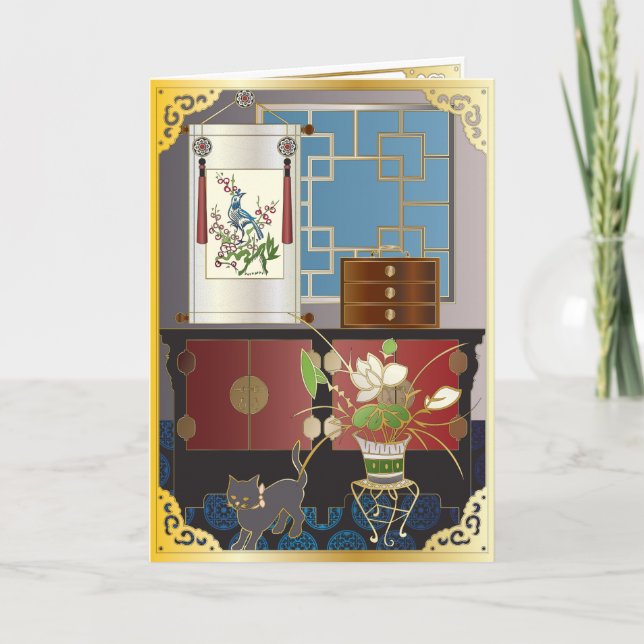 Mah Jongg Red Cabinet Blank Card Tack Kort (Framsida)