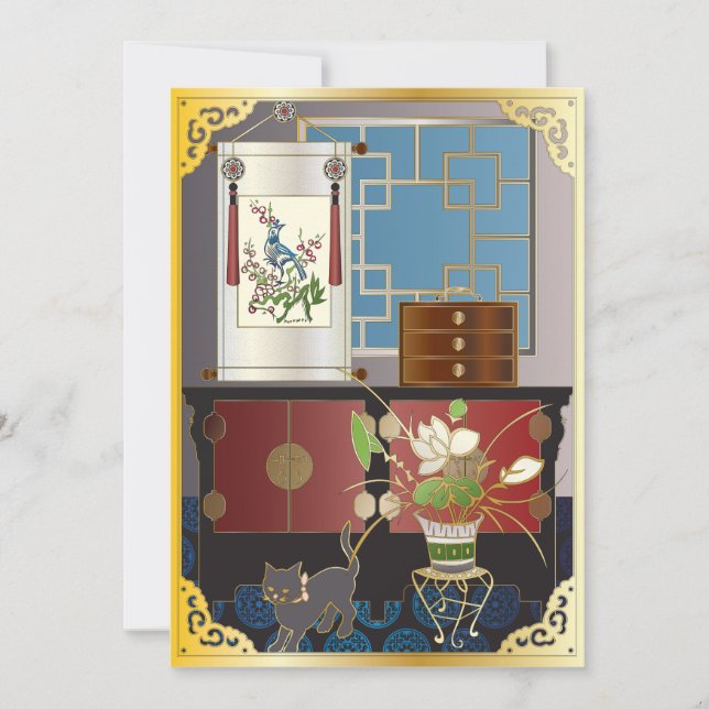 Mah Jongg Red Cabinet Flat Card Tack Kort (Framsida)