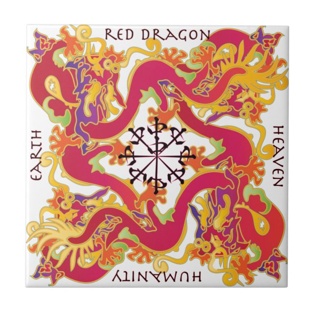Mah Jongg Red Dragon Tile Kakelplatta (Framsidan)