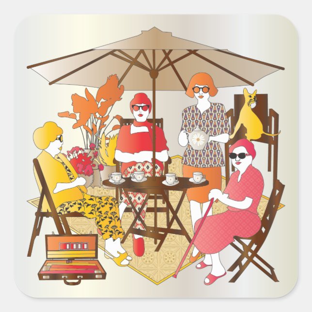 Mah Jongg Tea Party Fyrkantigt Klistermärke (Framsida)