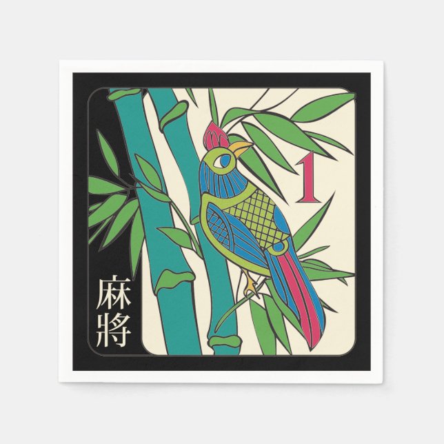 Mah Jongg Tiles Bird Napkins Pappersservett (Framsidan)