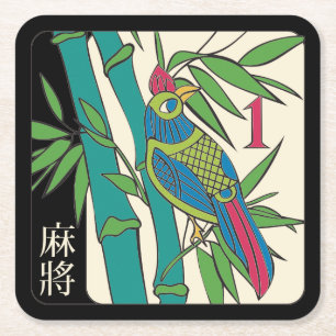 Mah Jongg Tiles Bird Underlägg Papper Kvadrat