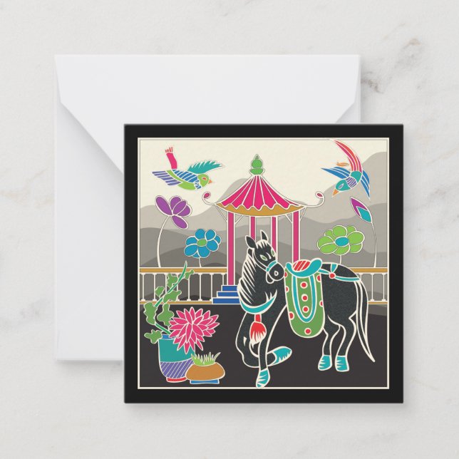 Mah Jongg Tiles Horse Card Small Anteckningskort (Framsida)