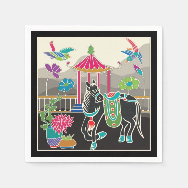 Mah Jongg Tiles Horse Card Small Pappersservett (Framsidan)