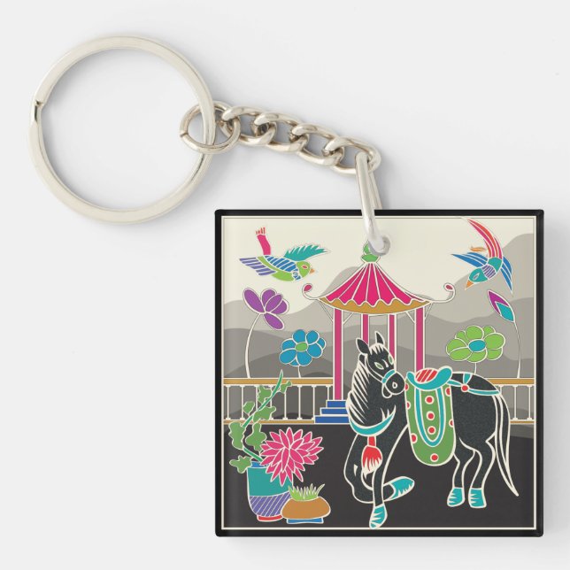 Mah Jongg Tiles Horse Keychain (Framsidan)