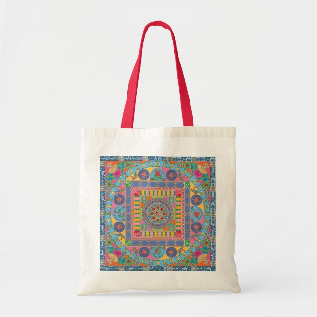 Mah Jongg Tiles Mandala Tote Tygkasse (Framsidan)