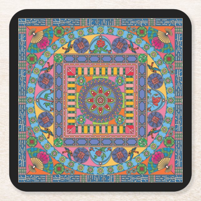 Mah Jongg Tiles Mandala Underläggs Underlägg Papper Kvadrat (Framsidan)