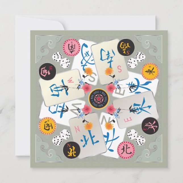 Mah Jongg Vinds Flat Card Anteckningskort (Framsida)