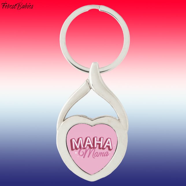MAHA Mamma, Gör Amerika friska igen Rosa 🇺 🇸 Twisted Heart Silverfärgad Nyckelring (Pink heart MAHA Mama, Make America Healthy Again Key Chain)