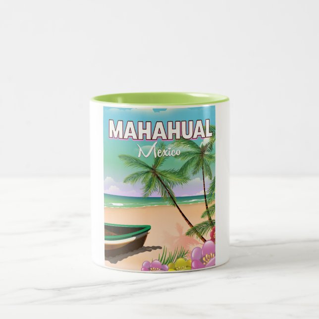 Mahahual mexikansk strand affisch Två-Tonad mugg (Center)