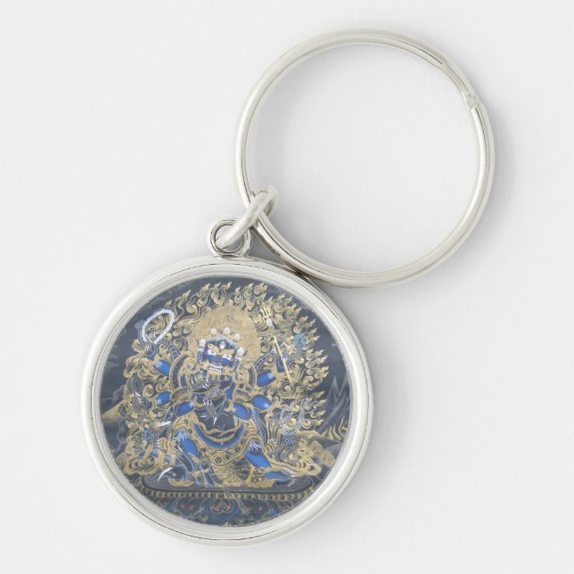 Mahakala Keychain Rund Silverfärgad Nyckelring (Framsidan)