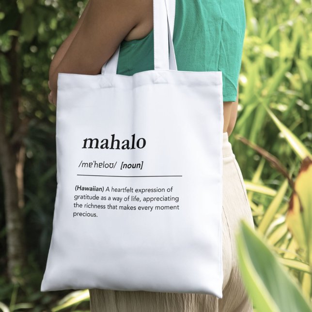 Mahalo Definition Hawaiiskt Ord Tacksamhet Enkel Tygkasse (Skapare uppladdad)
