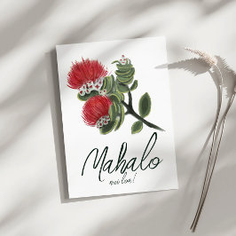 Mahalo Hawaiian Red Lehua Flower Watercolor Tack Kort