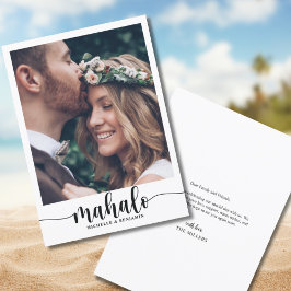 Mahalo Modern Elegant bröllop Tack Photo Card Kort