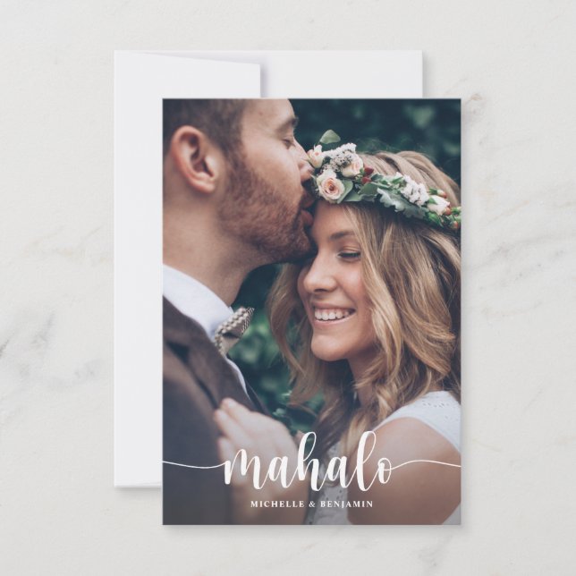 Mahalo Modern Elegant bröllop Tack Photo Card Kort (Framsida)