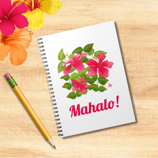 Mahalo! Rosa Hawaiian Hibiscus Painting Anteckningsbok (Skapare uppladdad)