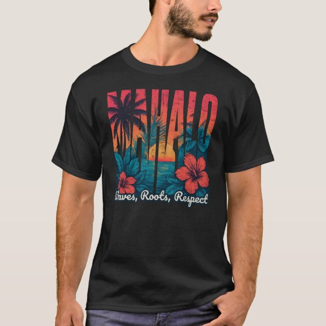 MAHALO Sunset Typography - Coastal Chill Art T Shirt (Framsida)