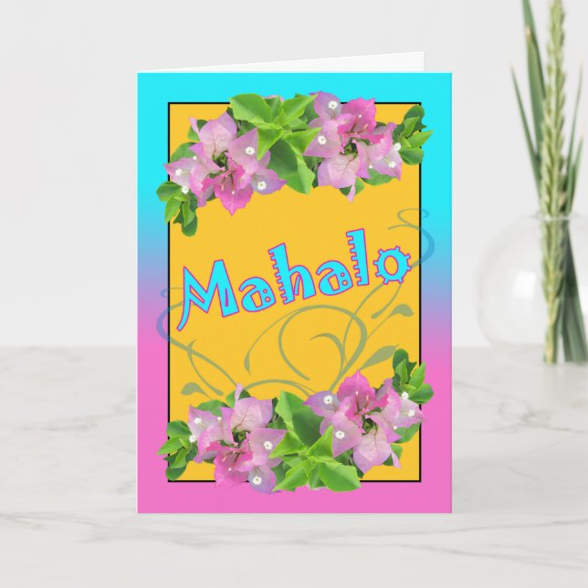 Mahalo Tack i Hawaiian med Bougainvillea Kort (Framsida)