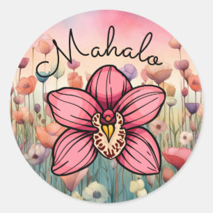 Mahalo Tack Orchid Flower Runt Klistermärke