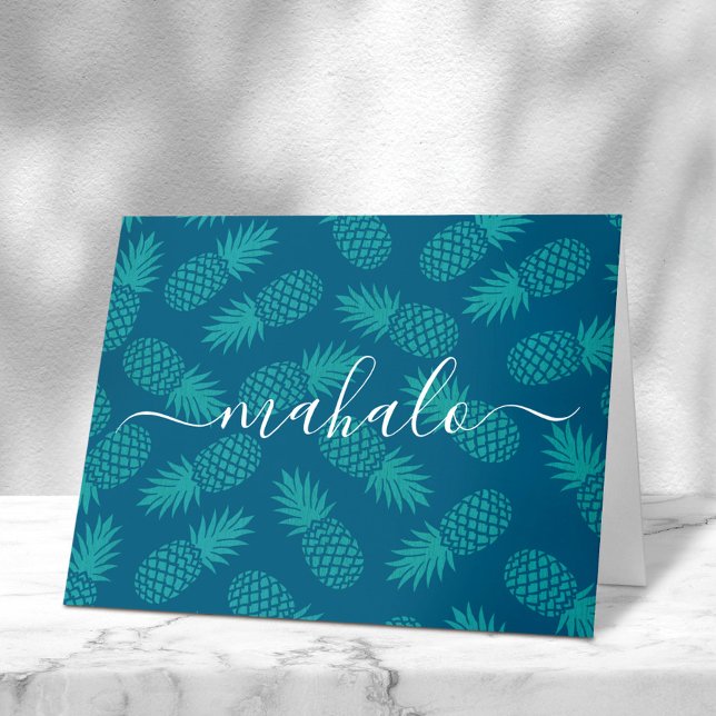 Mahalo teal turquise tropical pineapple tack kort (Skapare uppladdad)