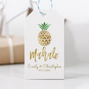 Mahalo Tropical Hawaiian Pineapple Bröllop White Presentetikett