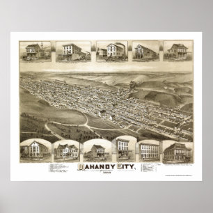 Mahanoy City, PA Panoramic Karta - 1889 Poster