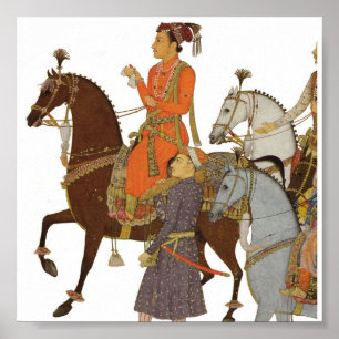 Maharaja på hästryggen, indisk Mughal illustration Poster