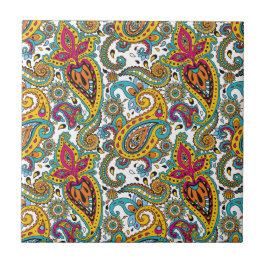 Maharani drottningturkos orange röda Paisley Kakelplatta