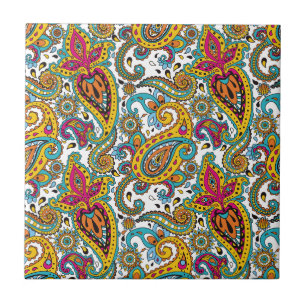 Maharani drottningturkos orange röda Paisley Kakelplatta