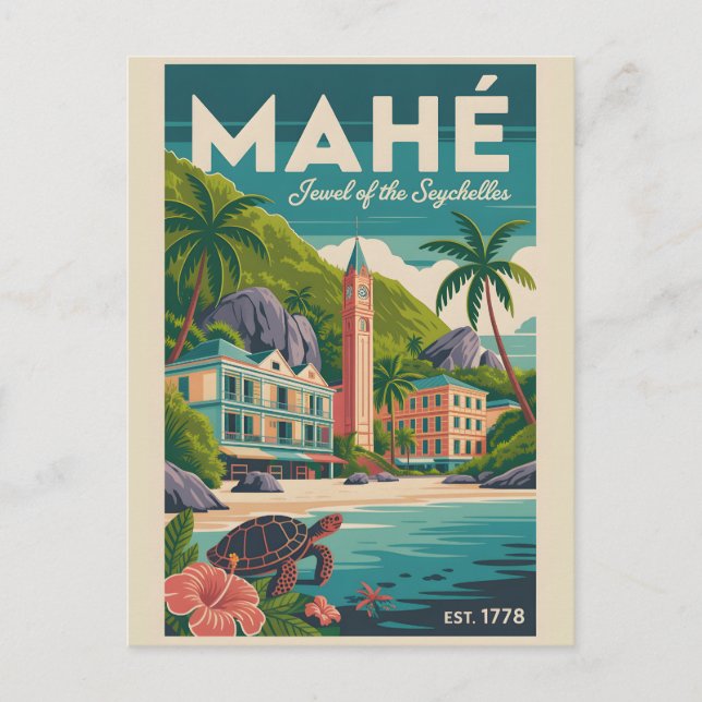 Mahé Seychellerna Retro Resemålning Poster Konst Vykort (Framsida)