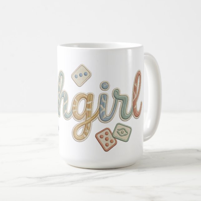 Mahgirl Embroidery Style Mahjong Kaffemugg (Framsida höger)