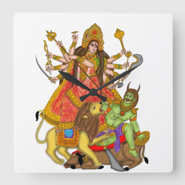Mahishasur Mardini Durga Clock Fyrkantig Klocka (Framsida)